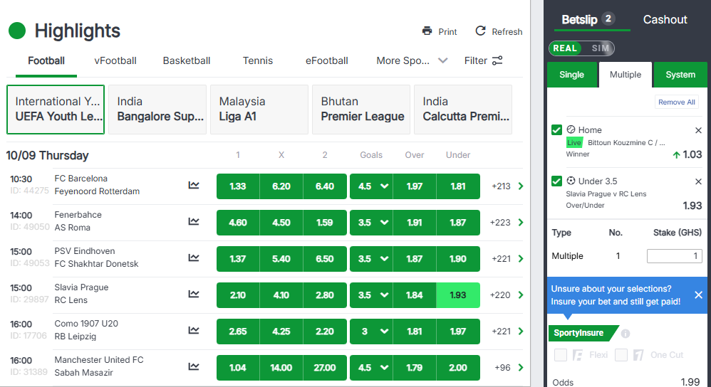 Sport betting Highlights and Betslip on SportyBet